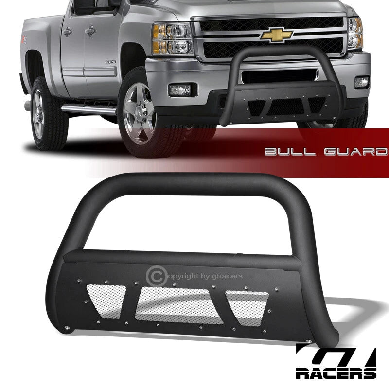 2007-2010 Silverado/Sierra Hd Matte Black Studded Mesh Bull Bar Bumper Guard