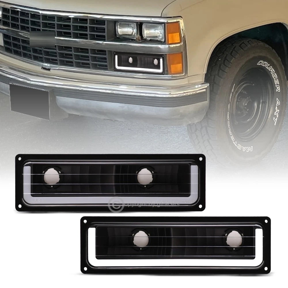 1988-2000 GMC C10 C/K Sierra Pickup Blk Signal Bumper Lights w/LED Tube Bar