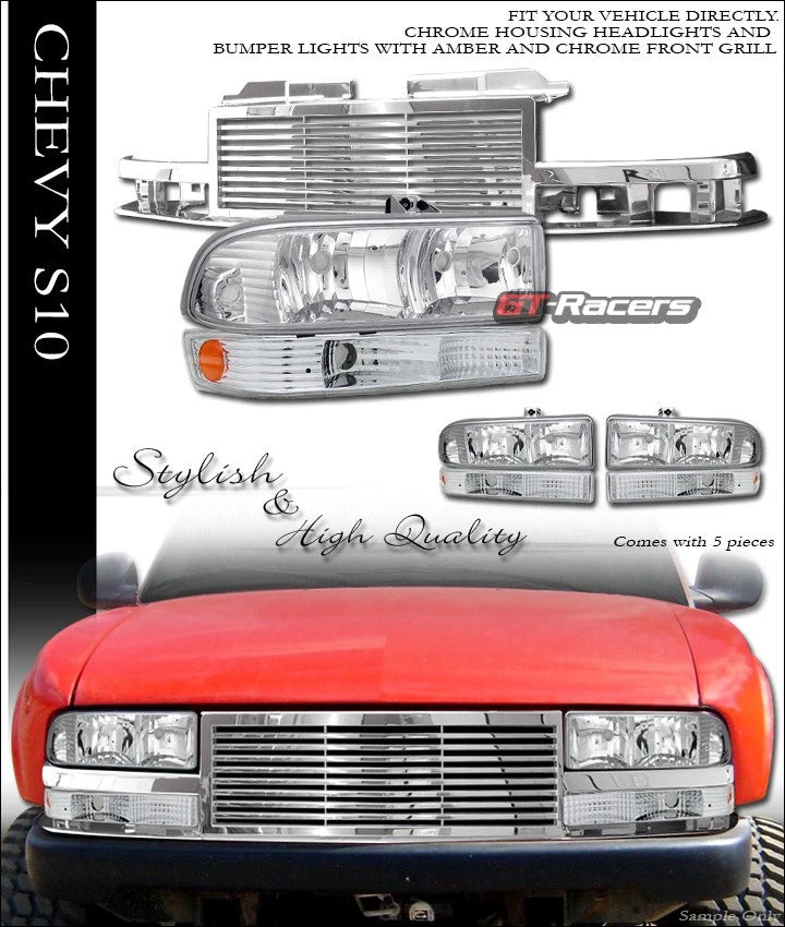 Chrome Headlights+Signal Lamps Amber Ks+Front Grille 98-04 Chevy S10 Blazer