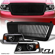 2004-2008 Ford F150 Blk LED Tube Bar Headlights Signal Amber+Vertical Grille
