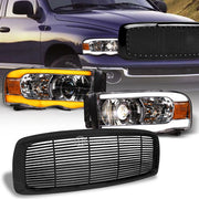 Switchback Sequential 02-05 Ram Chrome LED Tube Pro Headlights+Blk H Grille