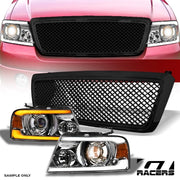 04-08 F150 Chrome Sequential LED Tube Projector Headlights A+Blk Mesh Grille