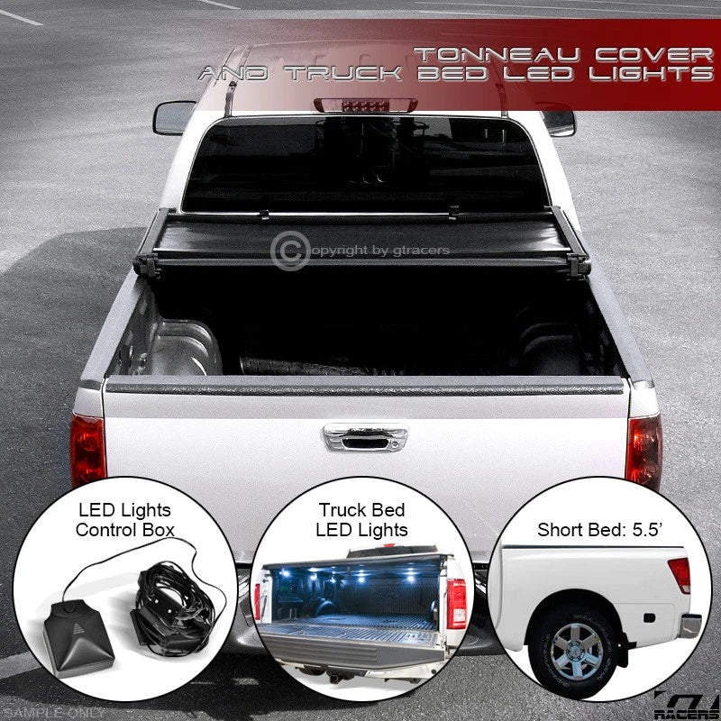 2004-2015 Nissan Titan 5.5 Ft Bed Tri-Fold Soft Tonneau Cover+LED Lights Kit