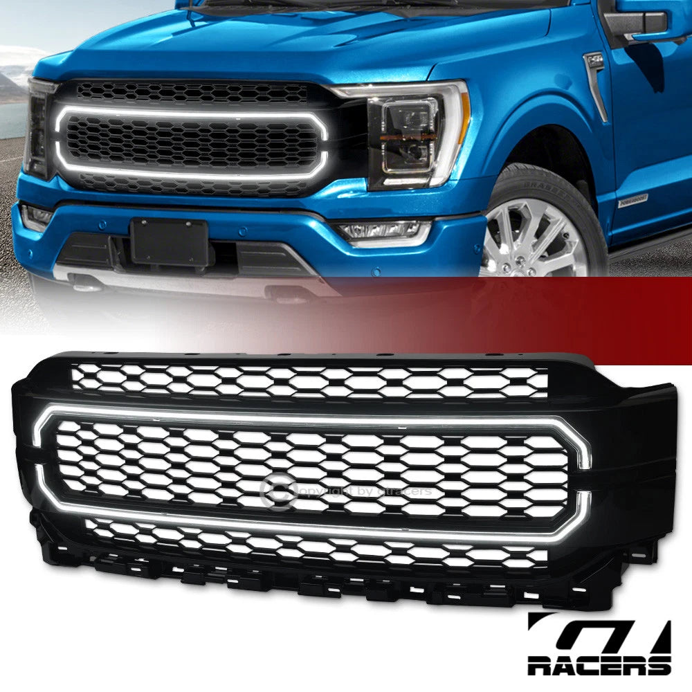 2021-2023 Ford F150 Black Honeycomb Mesh Front Grille w/Sequence LED Tube