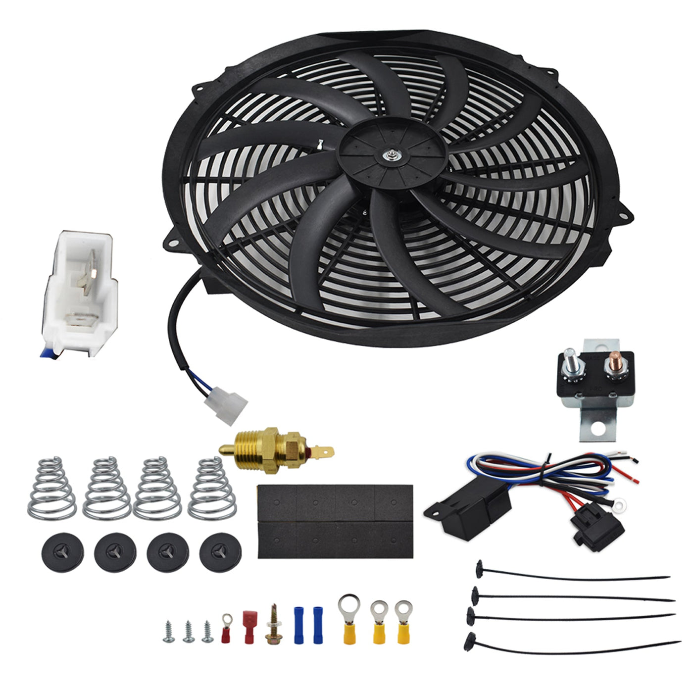 16" Electric Radiator Fan High 3000 CFM Thermostat Wiring Switch Relay Kit 12V