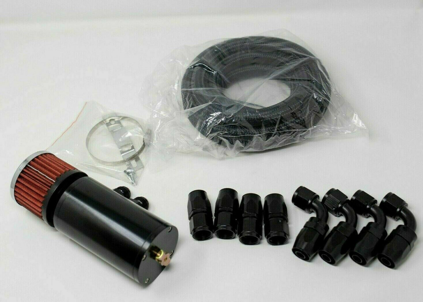 Pro Series Baffled 0.75L 10AN Oil Catch Can Hose Kit and Fittings Universal AN10