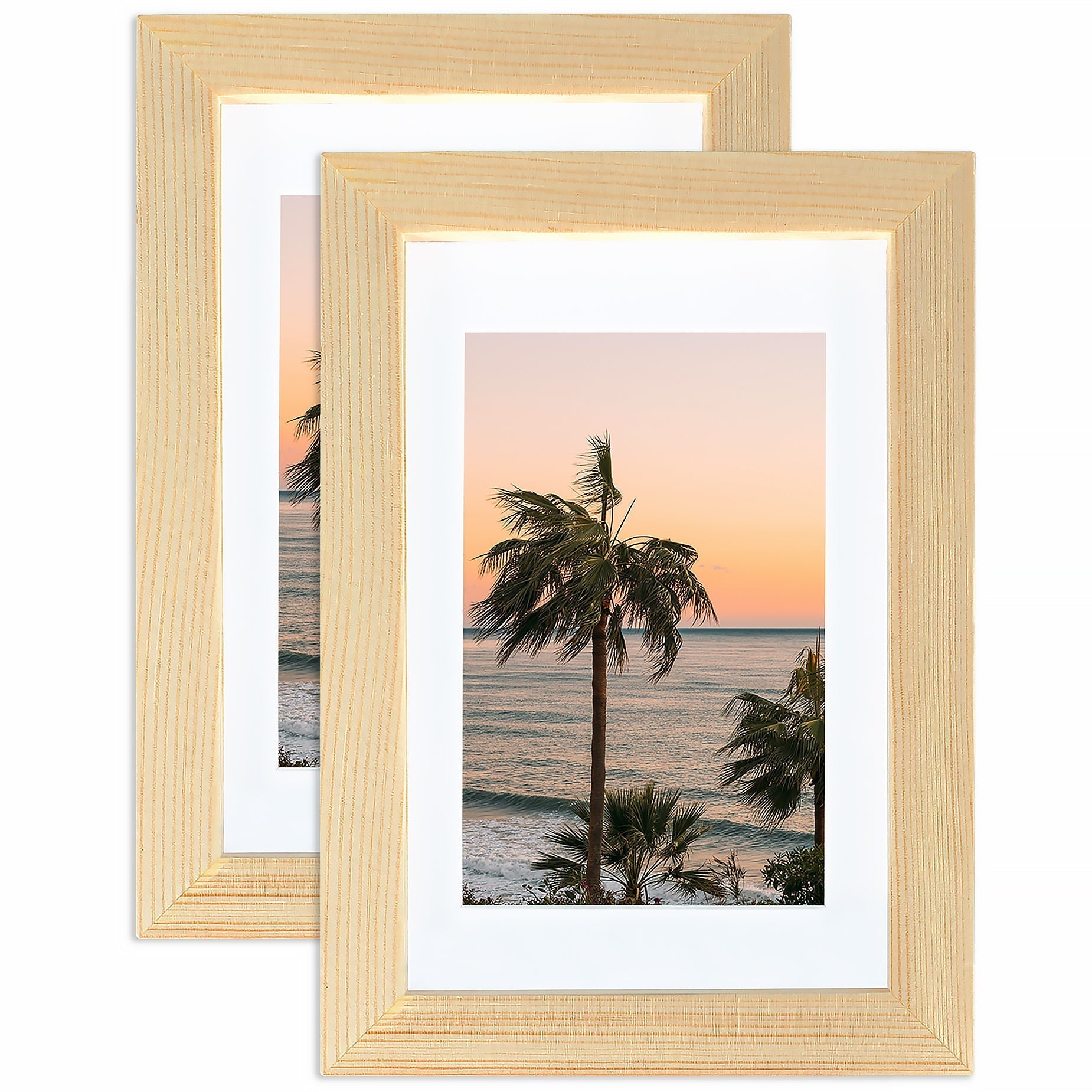 4x6 Picture Frames 3x5 with Mat Natural Set of 2 Wooden Wall and Tabletop Photo Frame