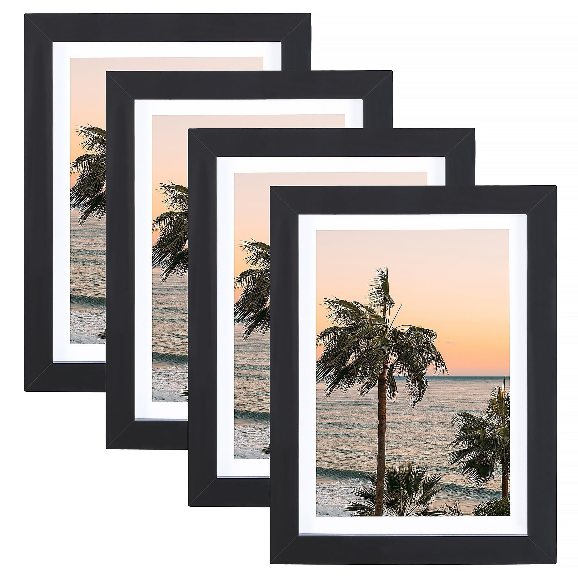 5x7 Picture Frames 4x6 with Mat Black Set of 4 Wooden Wall and Tabletop Photo Frame