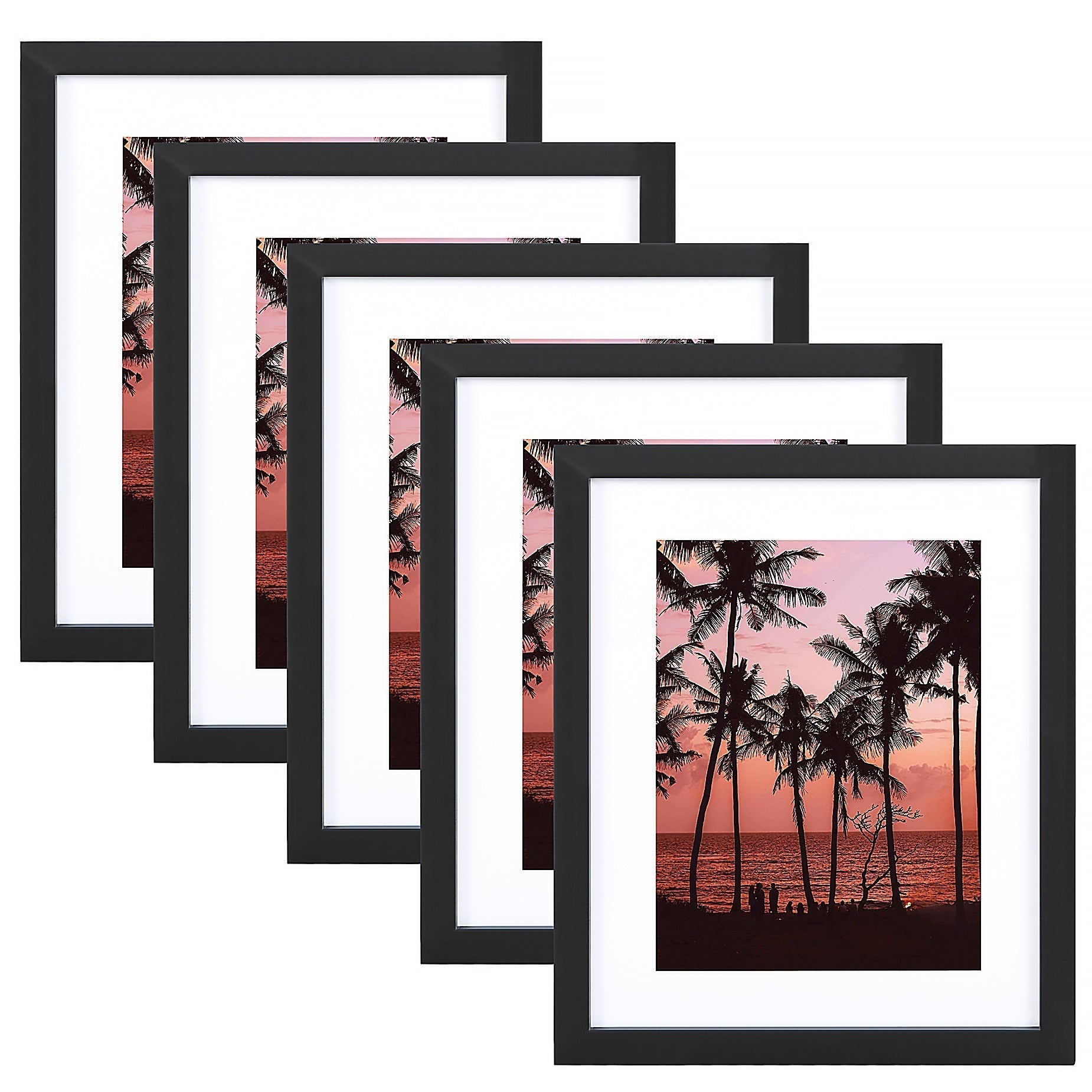8x10 Picture Frames 6x8 and 5x7 with Mat Black Set of 5 Wooden Wall and Tabletop Photo Frame