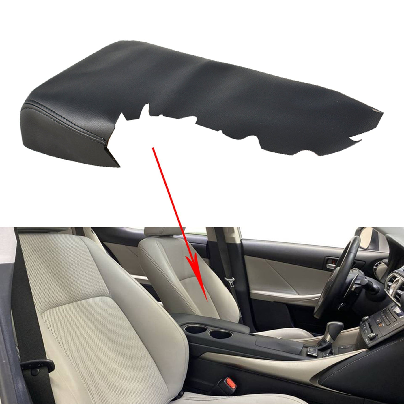 Leather Center Console Lid Armrest Cover Black For Lexus IS250 IS350 2014-2017