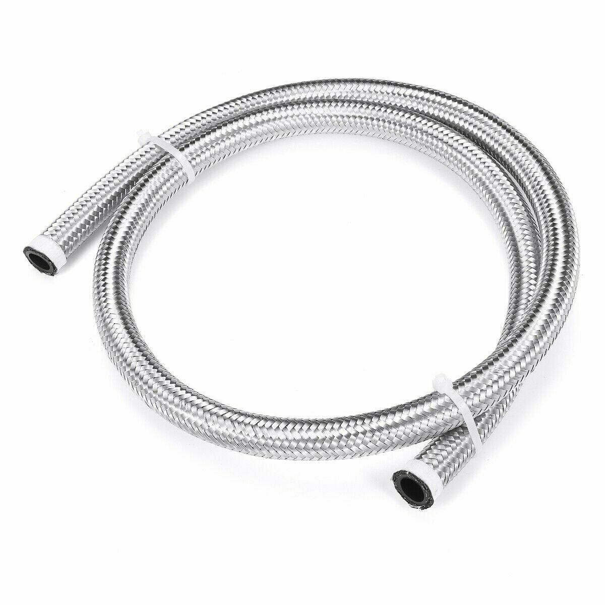 1 Foot AN8 Stainless Steel Braided Fuel Gas Oil Line Hose -8AN Silver